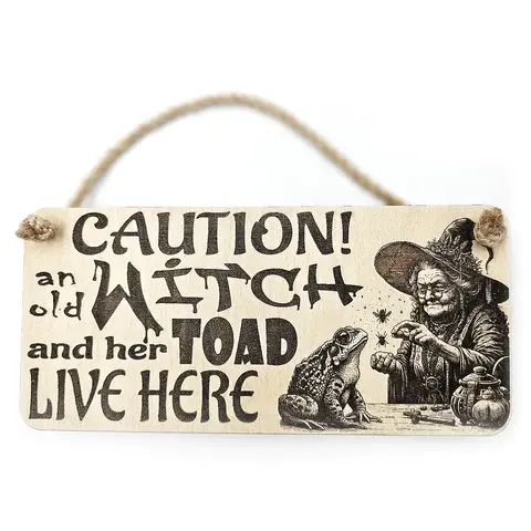Caution An Old Witch And Her Toad Live Here Decorative Sign | Plaque