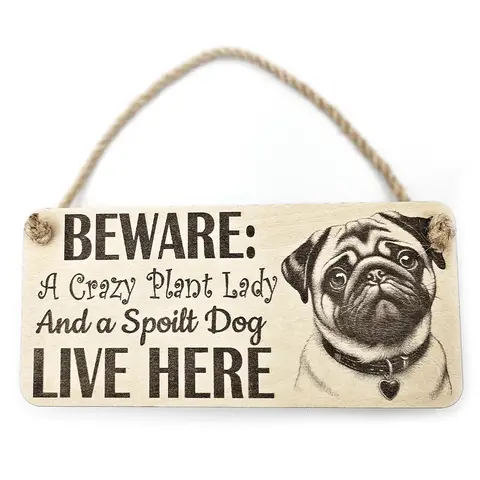 Crazy Plant and Dog Lady Pug Decorative Signs and Plaques