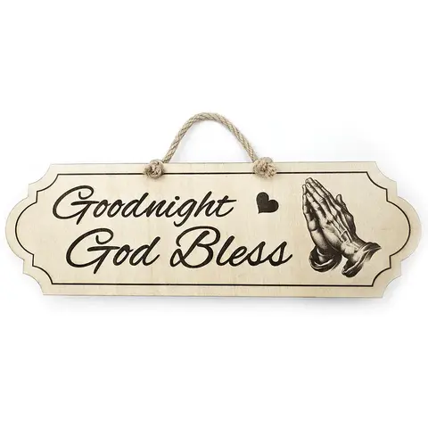 Goodnight God Bless Decorative Sign | Plaque with Heart and Praying Hands