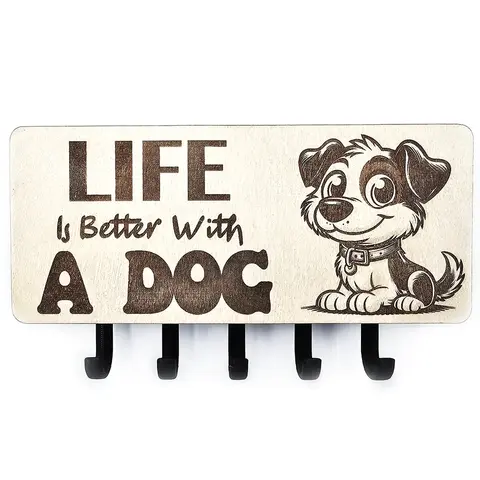 Key Ring Holder Wall Mounted Engraved with LIFE Is Better With A DOG