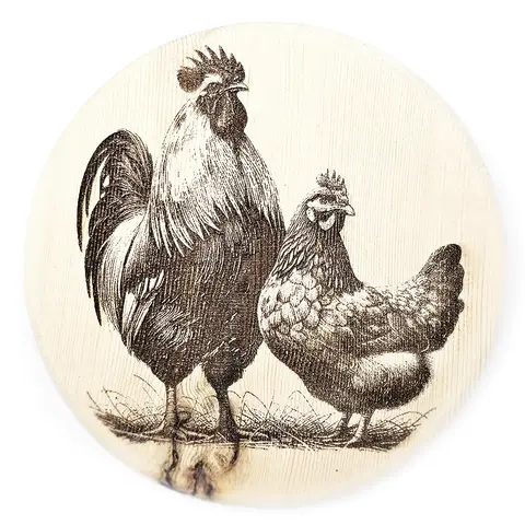 Chicken Themed Round Wooden Coaster Gift Ideas | Cockerel, Rooster and Hen