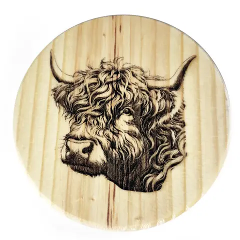 Highland Cow Wooden Coaster finished in Beeswax