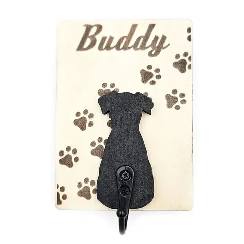 Custom Dog Lead Holder Wall Mounted Engraved With Dog Paws and Name Personalised Gift Ideas