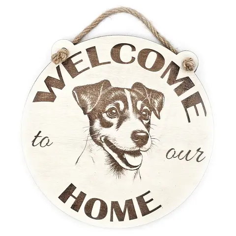 Welcome To Our Home Jack Russell Hanging Wall Sign Porch Door Plaque