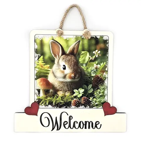 Rabbit Welcome Sign Modern Design With Colourful Picture