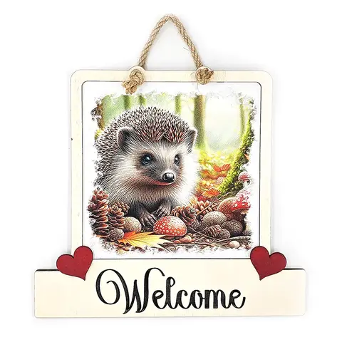 Hedgehog Welcome Sign Modern Design With Colourful Picture