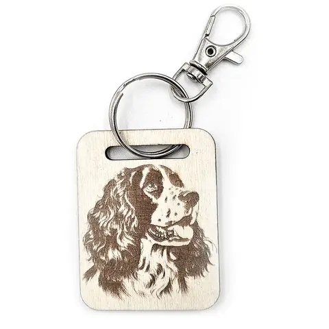 Personalised Spaniel Wooden Keyring with Split Ring and Chain