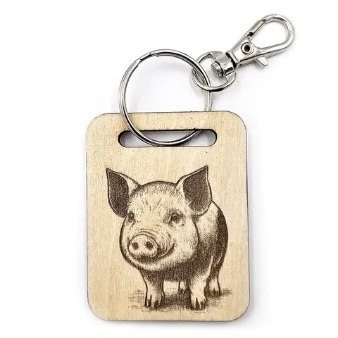 Personalised Pig Wooden Keyring with Split Ring | Piggy