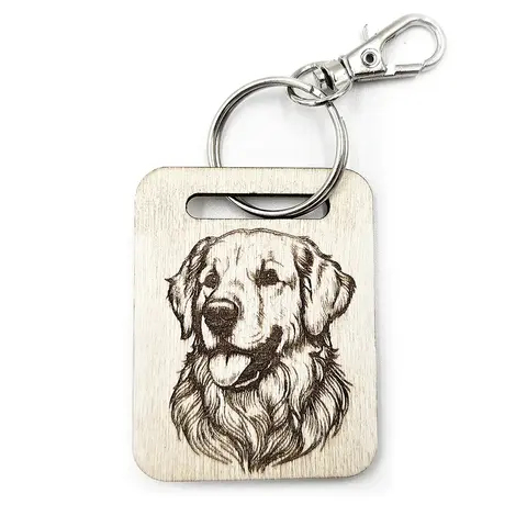 Personalised Golden Retriever Wooden Keyring with Split Ring and Chain
