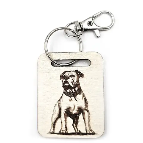 American Bulldog Wooden Keyring with Split Ring and Chain