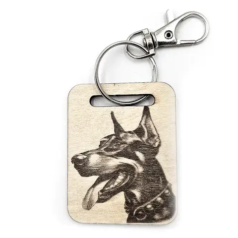 Doberman Wooden Keyring with Split Ring and Chain