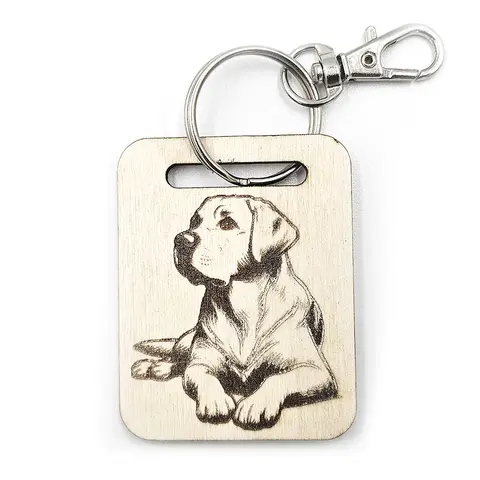 Labrador Wooden Keyring with Split Ring and Chain