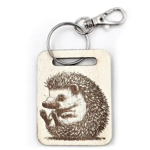 Personalised Hedgehog Wooden Keyring with Split Ring and Clip