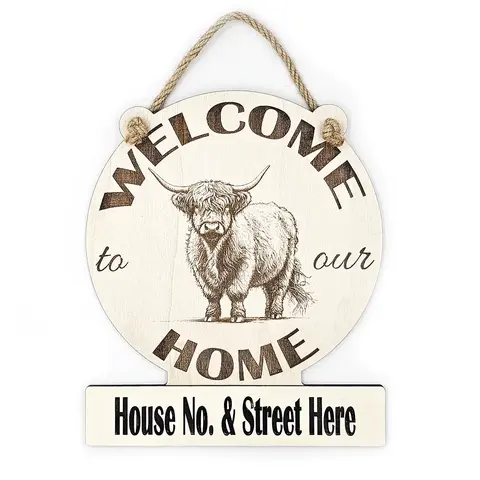 Personalised Welcome to our Home Highland Cow Plaque Decorative Sign