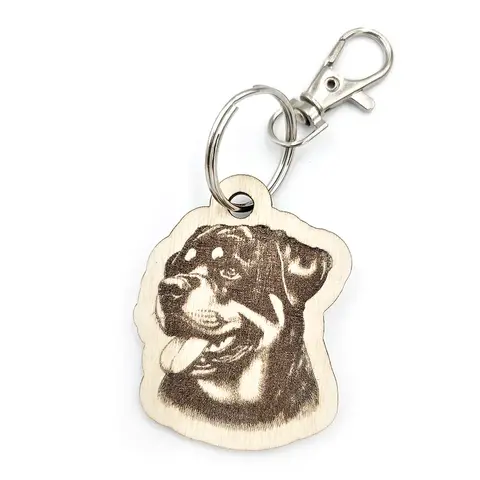 Personalised Rottweiler Novelty Wooden Keyring Shaped with Split Ring and Clip