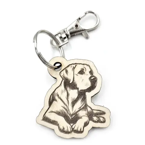 Personalised Labrador Novelty Wooden Keyring Shaped with Split Ring and Clip