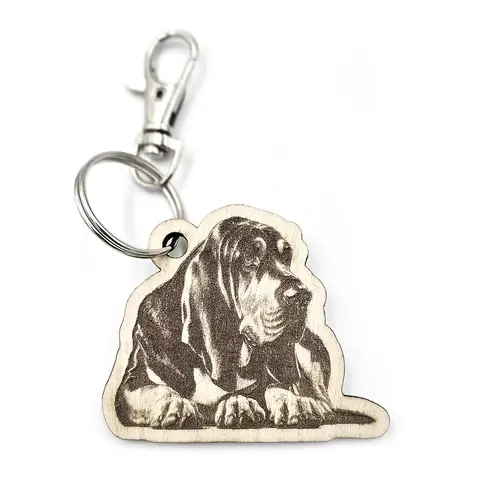 Personalised Bloodhound Novelty Wooden Keyring Shaped with Split Ring and Clip