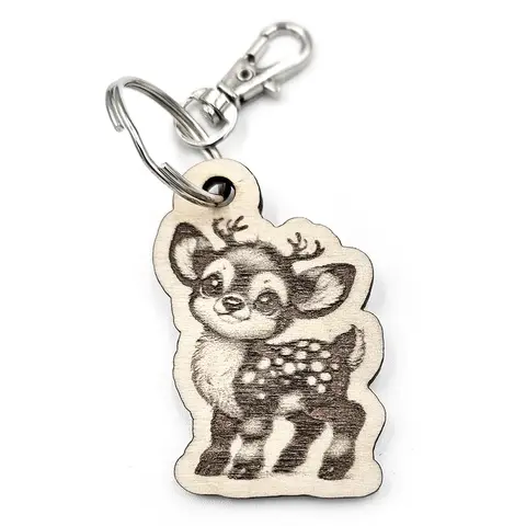 Personalised Baby Reindeer Wooden Keyring Shaped with Split Ring and Clip
