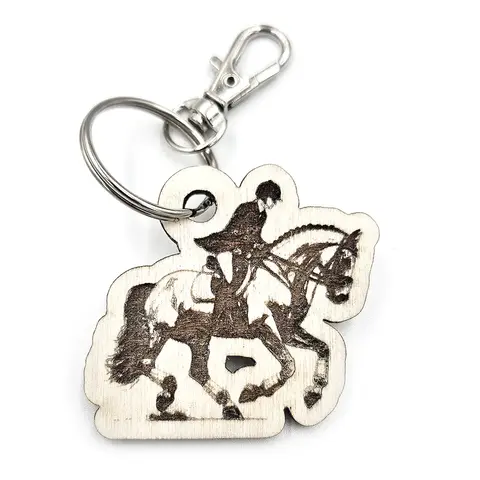 Personalised Horse Show Jumper Wooden Keyring Shaped with Split Ring and Clip
