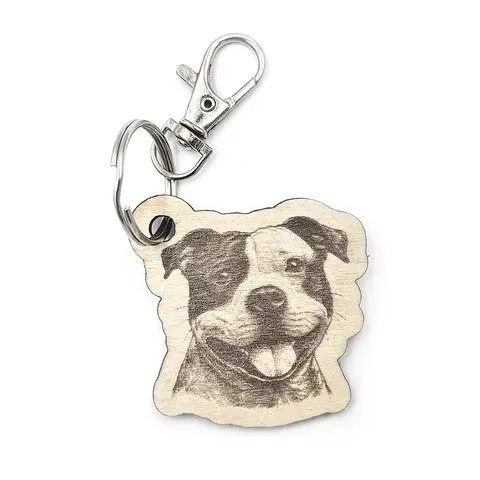 Personalised Staffordshire Bull Terrier Novelty Wooden Keyring Shaped with Split Ring and Clip