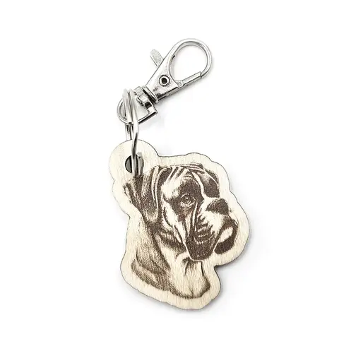 Personalised Boxer Dog Novelty Wooden Keyring Shaped with Split Ring and Clip