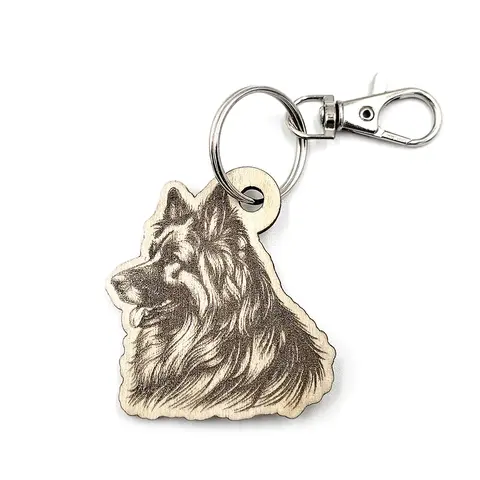 Personalised Alsatian Wooden Keyring Shaped with Split Ring and Clip