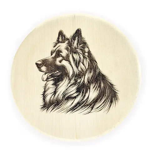 Alsatian / German Shepherd engraved wooden coaster finished in Beeswax