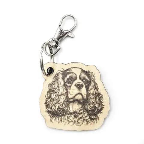 Personalised King Charles Spaniel Novelty Wooden Keyring Shaped with Split Ring and Clip