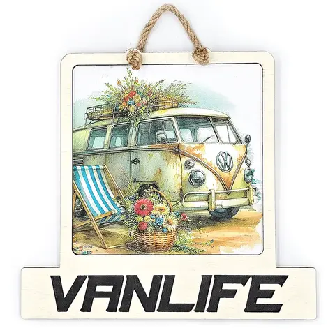 Vanlife Sign Modern Design With Colourful Picture Classic Campervan