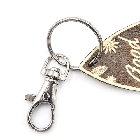 Novelty Surfing Themed Wooden Keyring Shaped with Split Ring and Clip