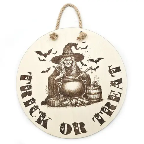 Witch Halloween Sign Fun Trick or Treat Window or Door Plaque and Decorations