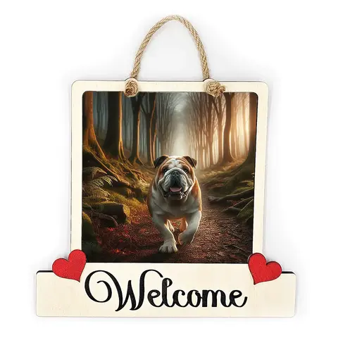Bulldog Welcome Sign Modern Design With Colourful Picture