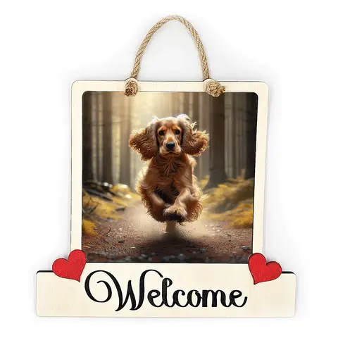 Red Cocker Spaniel Welcome Sign Modern Design With Colourful Picture