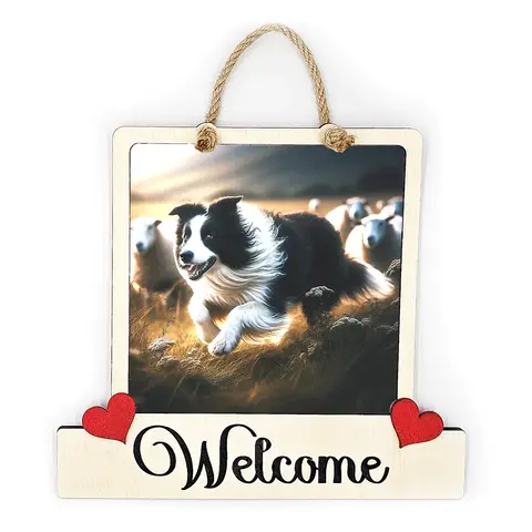 Border Collie Welcome Sign Modern Design With Colourful Picture