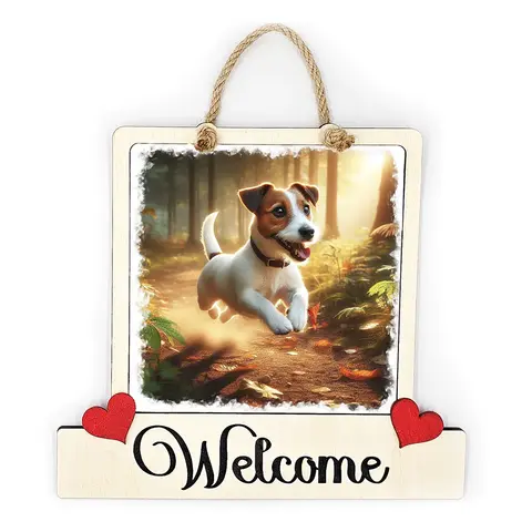 Jack Russell Welcome Sign Modern Design With Colourful Picture