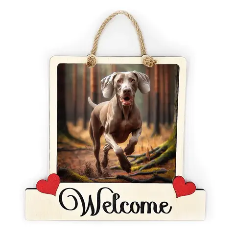 Weimaraner Welcome Sign Modern Design With Colourful Picture