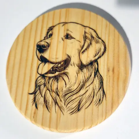 Golden Retriever wooden coaster finished in Beeswax