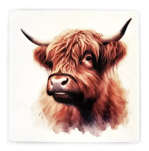 Highland Cow Square Ceramic Coaster Gift Ideas for Wildlife Lovers